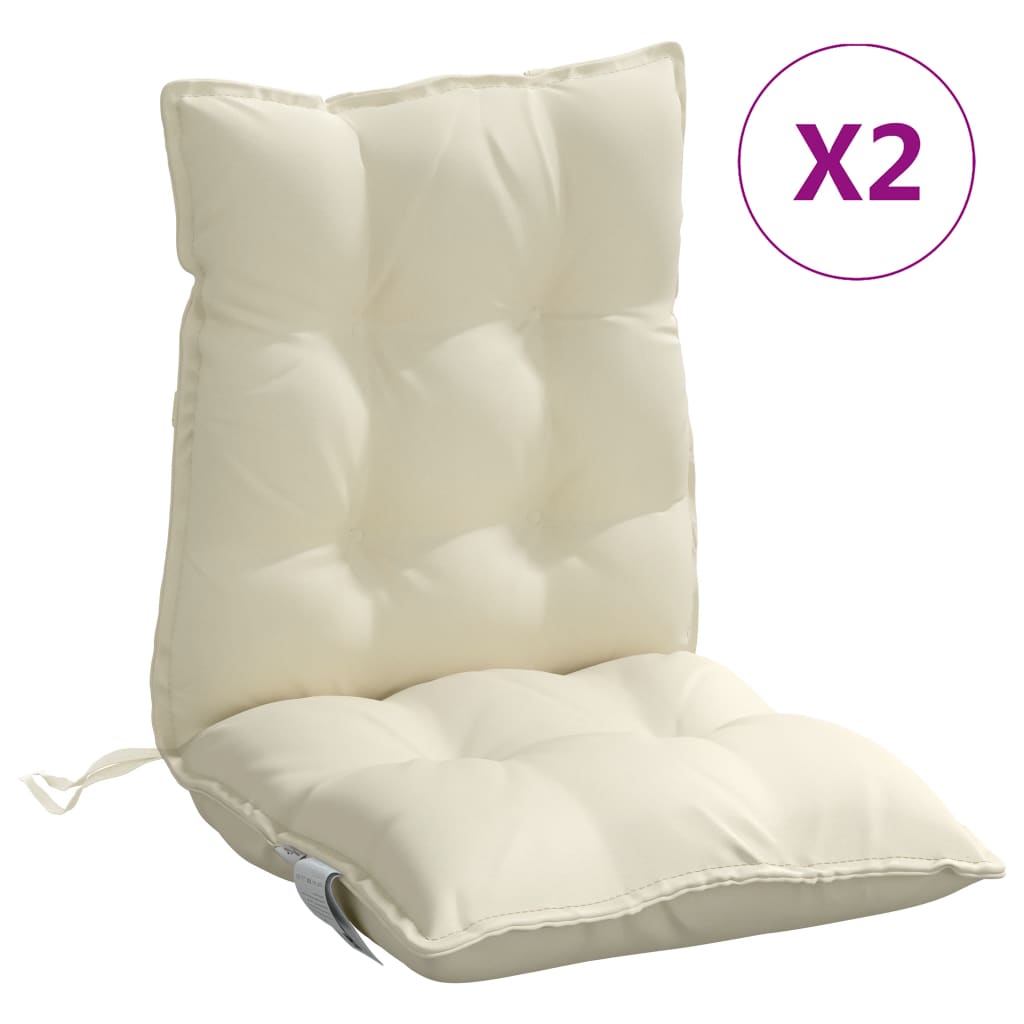 Coussins de chaise à dossier bas lot de 2 crème tissu oxford