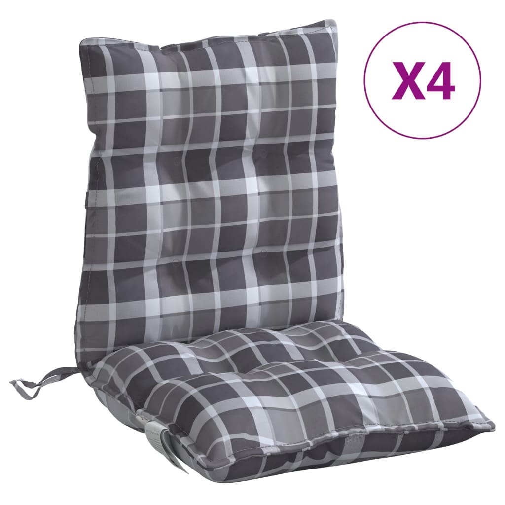 Low Back Chair Cushions Set of 4 Grey Plaid Pattern