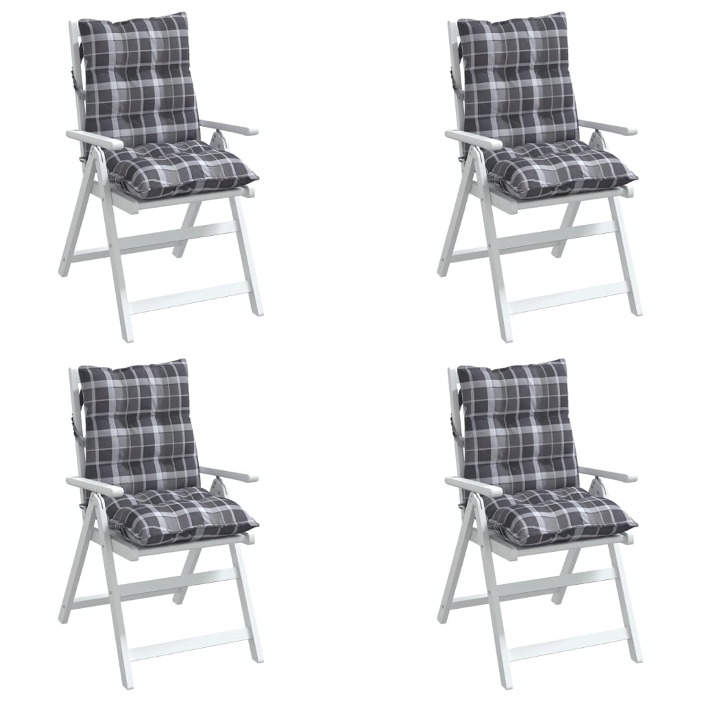 Low Back Chair Cushions Set of 4 Grey Plaid Pattern