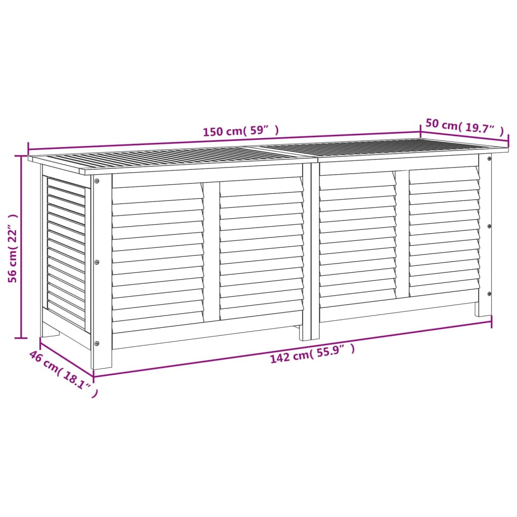 Garden storage box shutters 150x50x56cm acacia wood