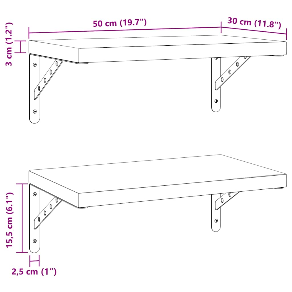 Étagères murales 2 pcs 50x30 cm argenté acier inoxydable