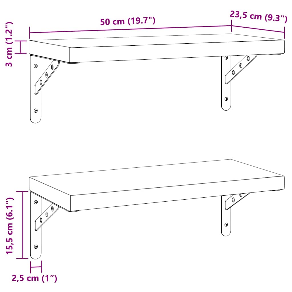 Étagères murales 2 pcs 50x23,5 cm argenté acier inoxydable