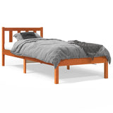 Bed frame without mattress brown wax 75x190 cm solid pine wood