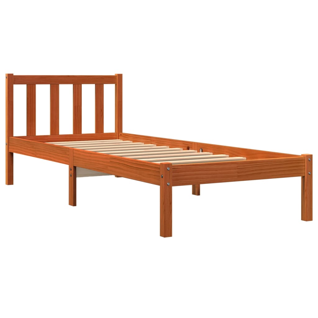 Bed frame without mattress brown wax 75x190 cm solid pine wood