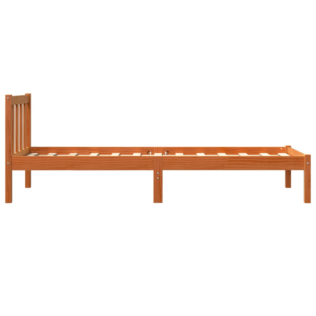 Bed frame without mattress brown wax 75x190 cm solid pine wood