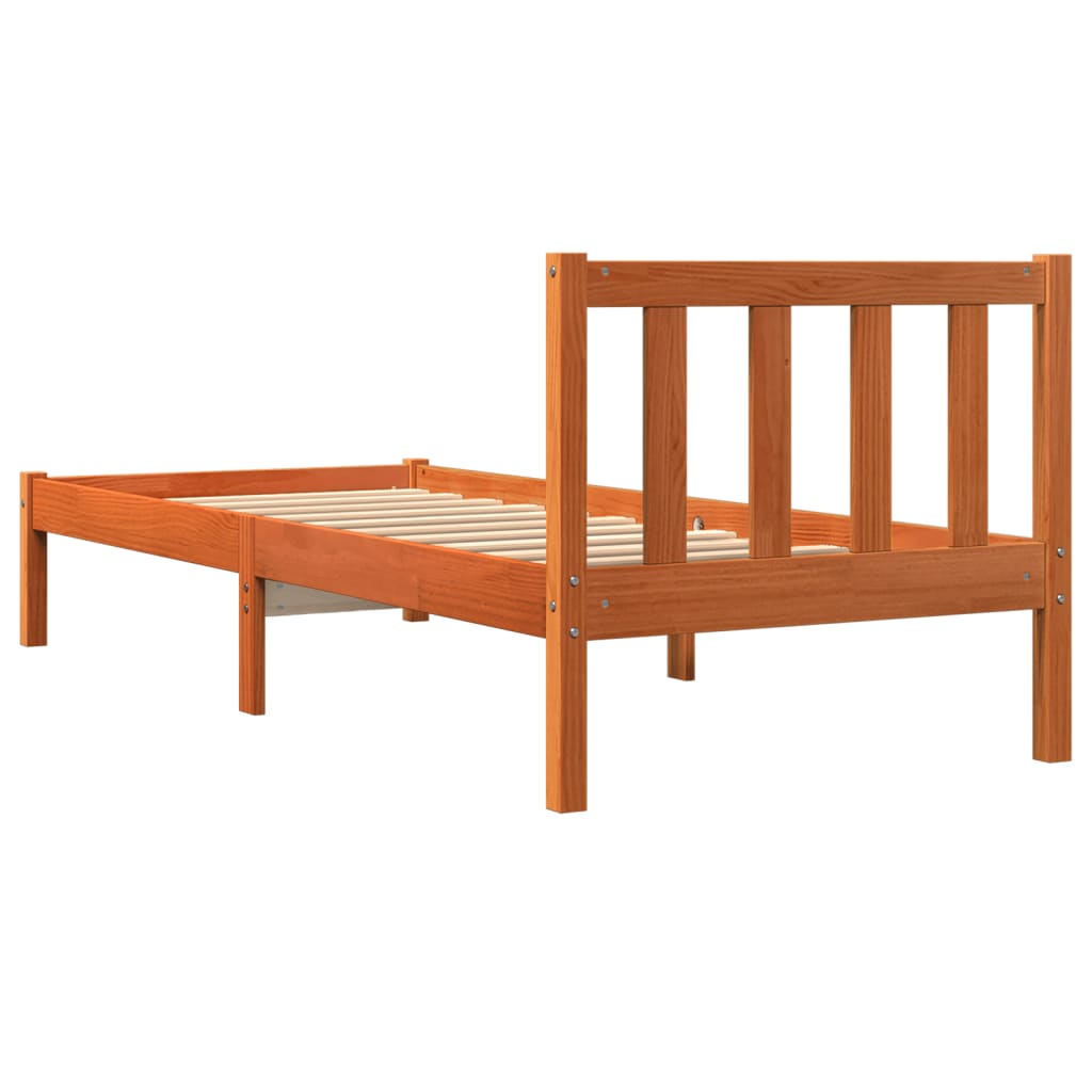 Bed frame without mattress brown wax 75x190 cm solid pine wood