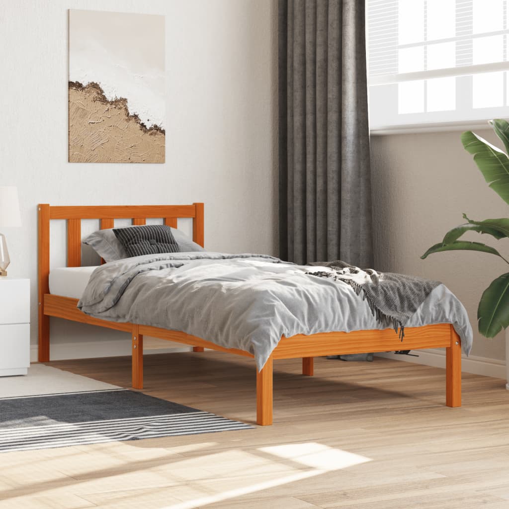 Bed frame without mattress brown wax 75x190 cm solid pine wood