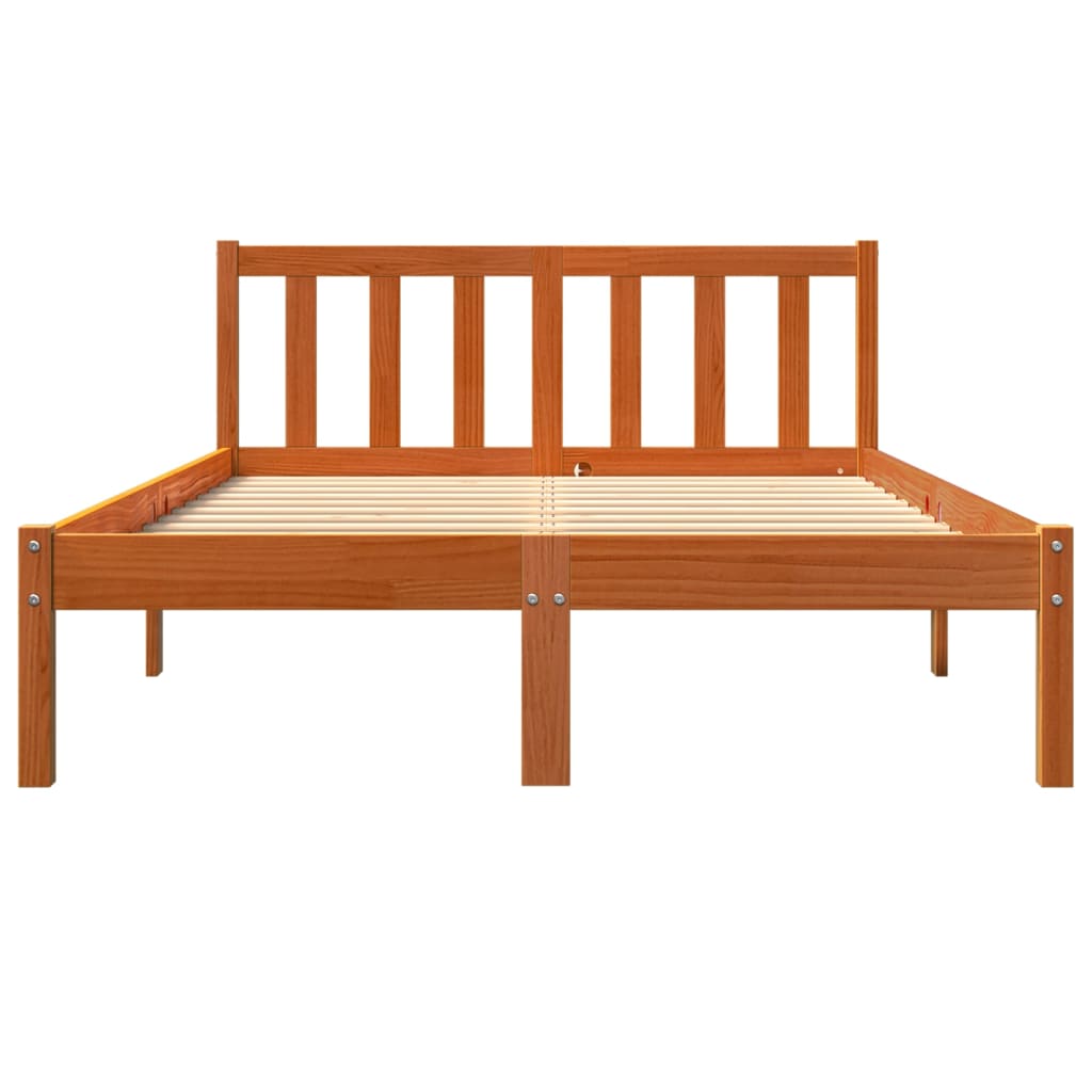 Bed frame without mattress brown wax 120x190cm solid pine wood