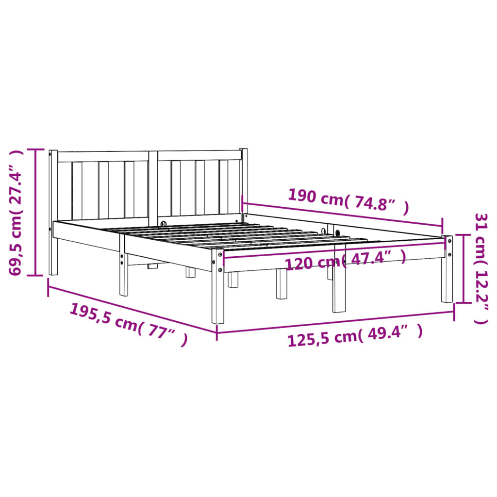 Bed frame without mattress brown wax 120x190cm solid pine wood