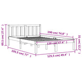 Bed frame without mattress brown wax 120x190cm solid pine wood