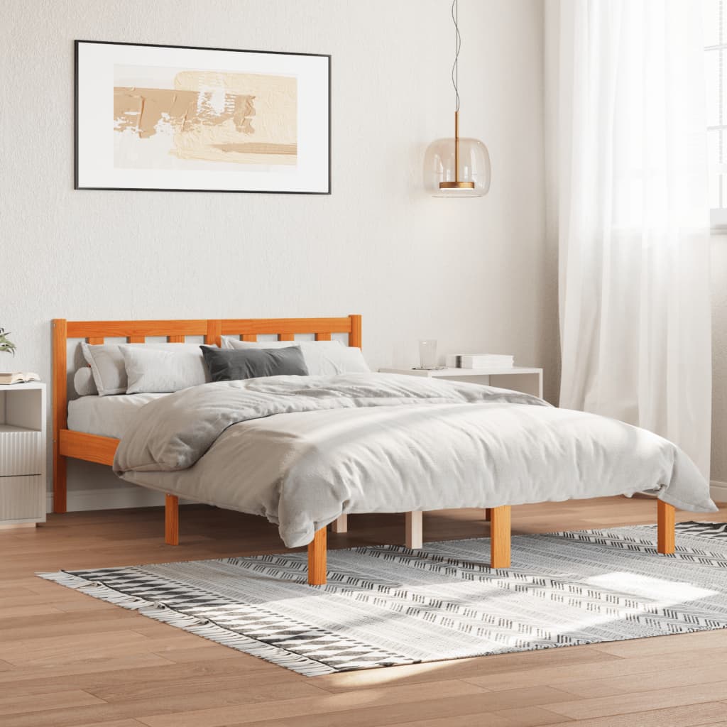 Bed frame without mattress brown wax 120x190cm solid pine wood