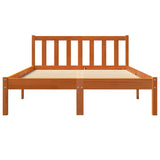 Bed frame without mattress brown wax 135x190cm solid pine wood