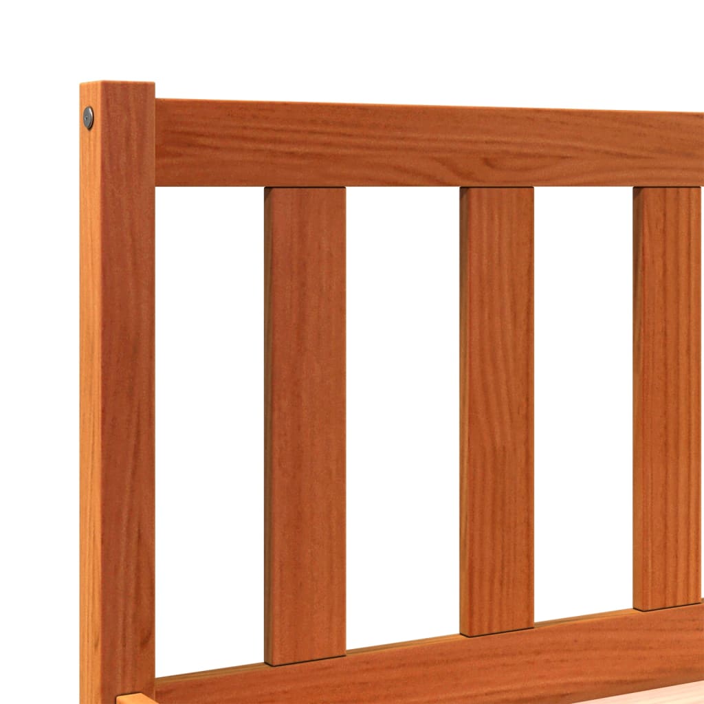 Bed frame without mattress brown wax 135x190cm solid pine wood