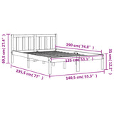 Bed frame without mattress brown wax 135x190cm solid pine wood