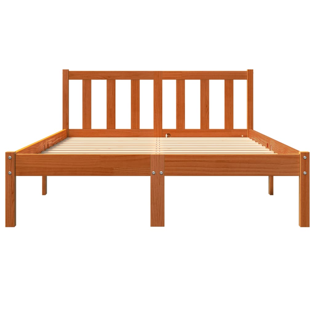 Bed frame without mattress brown wax 140x190cm solid pine wood