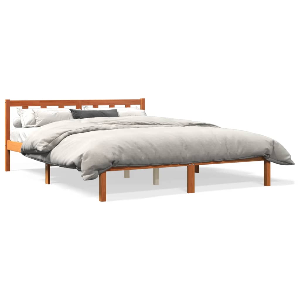 Bed frame without mattress brown wax 150x200cm solid pine wood