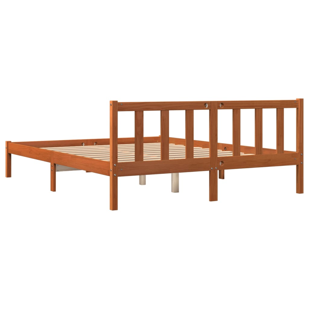 Bed frame without mattress brown wax 150x200cm solid pine wood