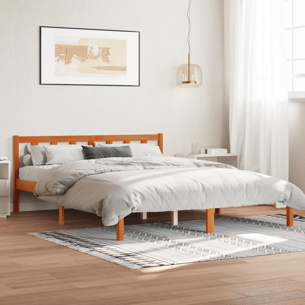 Bed frame without mattress brown wax 150x200cm solid pine wood