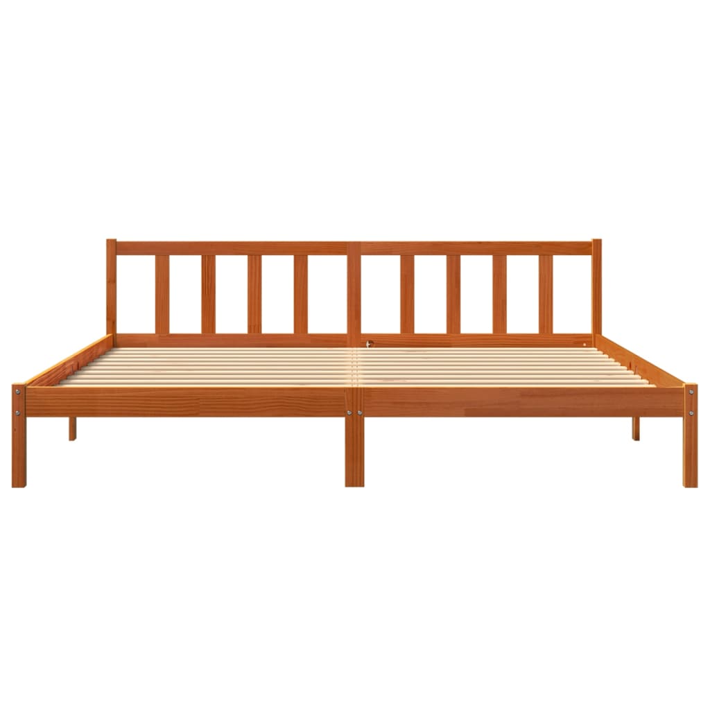 Bed frame without mattress brown wax 200x200cm solid pine wood