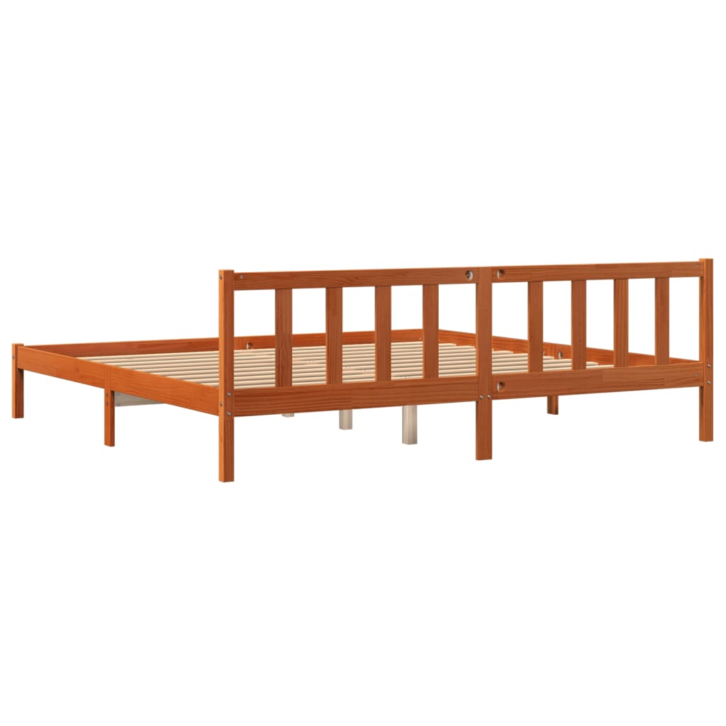 Bed frame without mattress brown wax 200x200cm solid pine wood