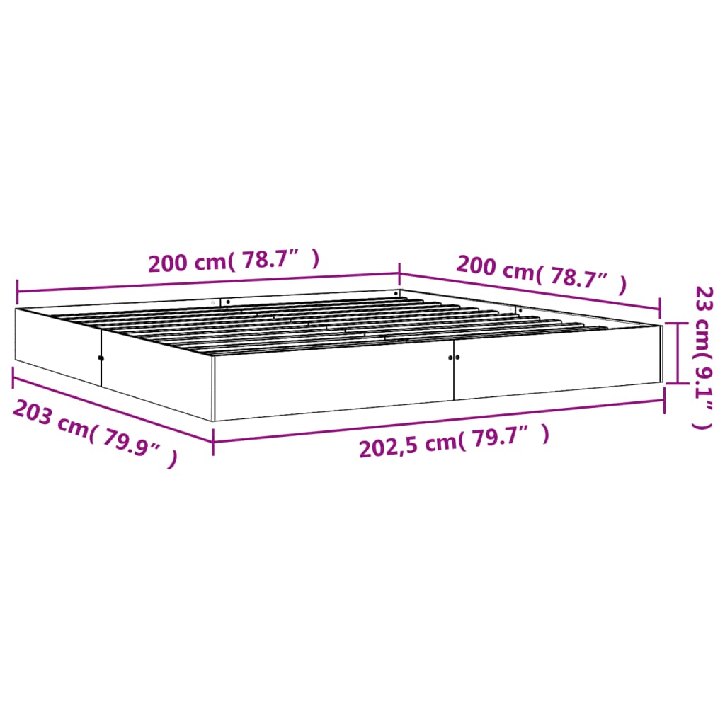 Cadre de lit sans matelas cire marron 200x200cm bois pin massif