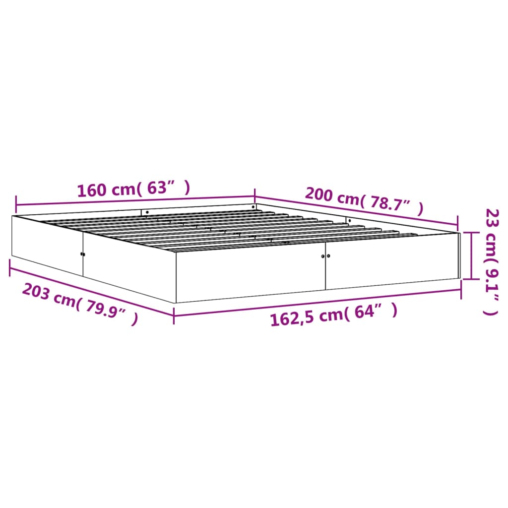 Bettgestell ohne Matratze, braunes Wachs, 160 x 200 cm, massives Kiefernholz