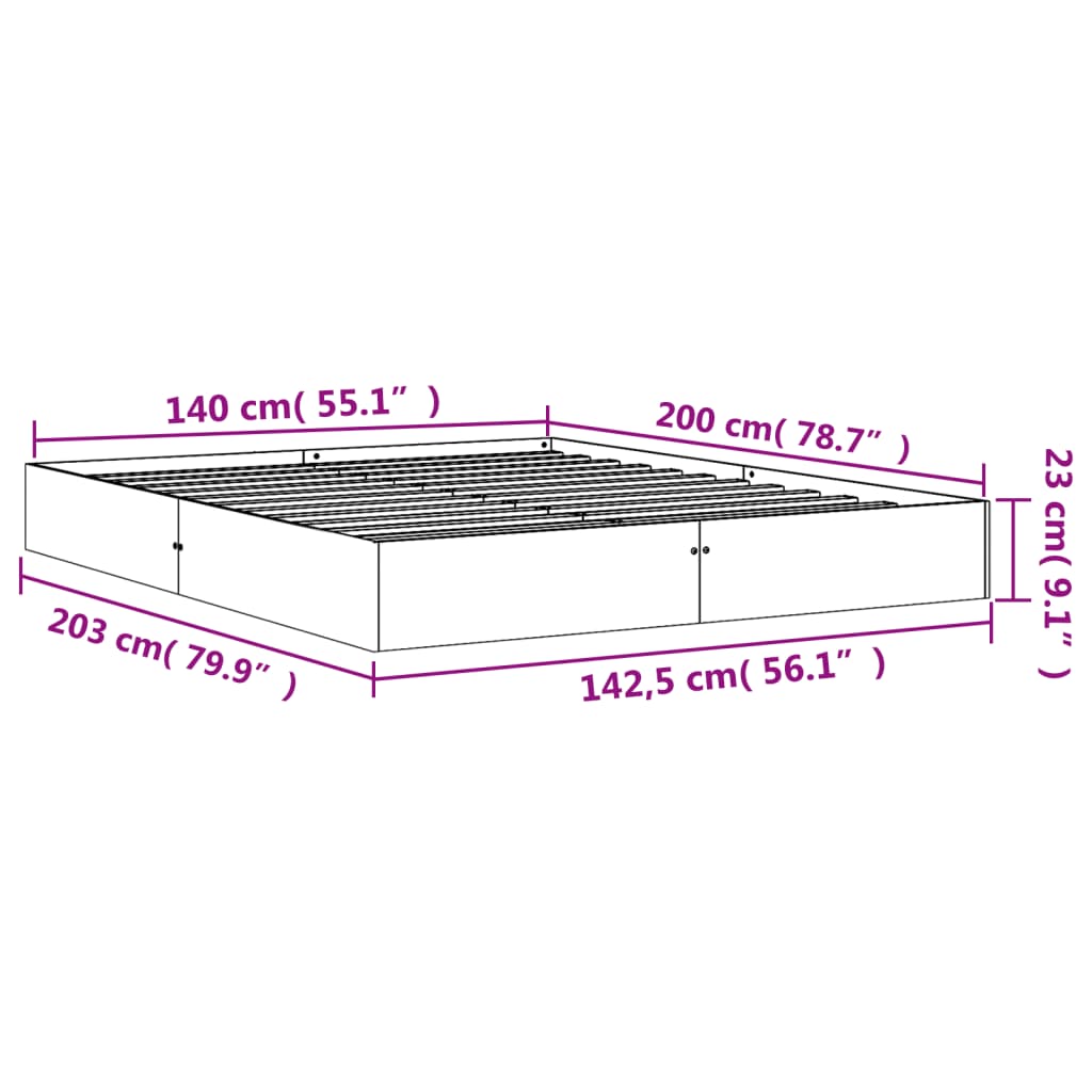 Bettgestell ohne Matratze, braunes Wachs, 140 x 200 cm, massives Kiefernholz