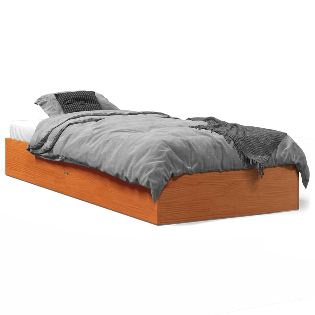 Bed frame without mattress brown wax 100x200cm solid pine wood