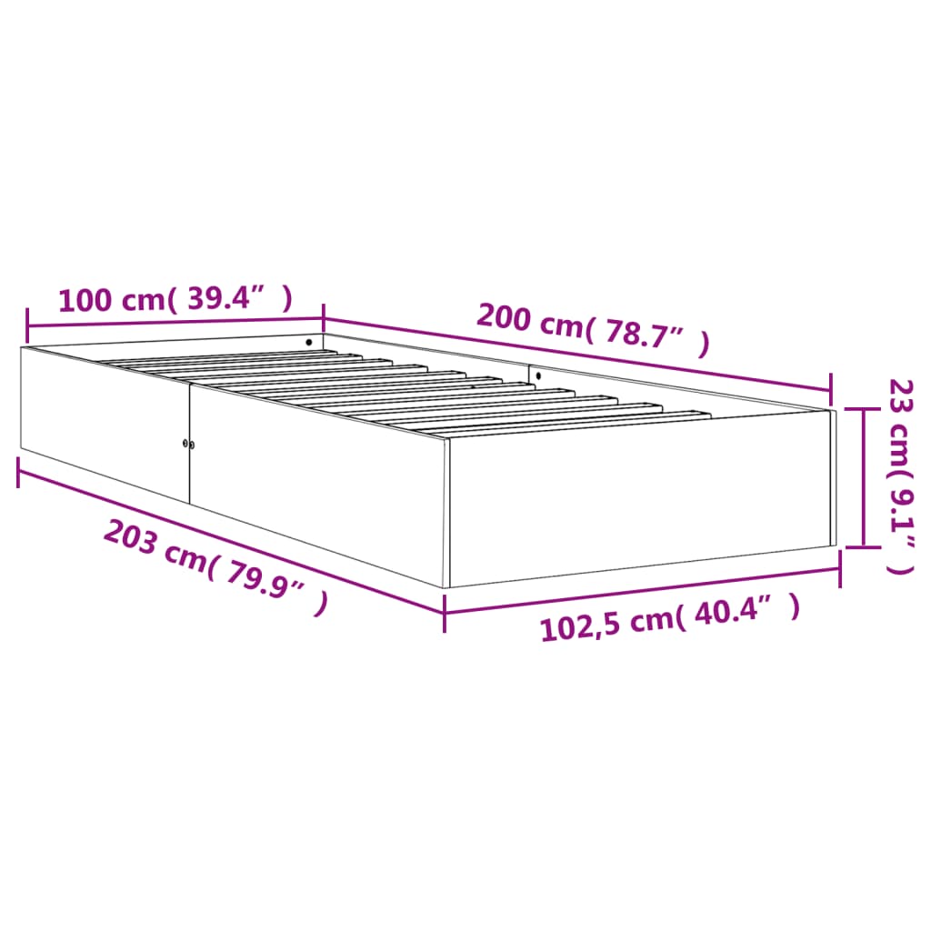 Bed frame without mattress brown wax 100x200cm solid pine wood