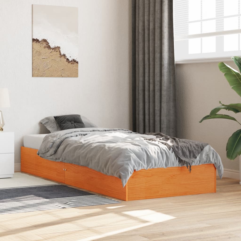 Bed frame without mattress brown wax 100x200cm solid pine wood