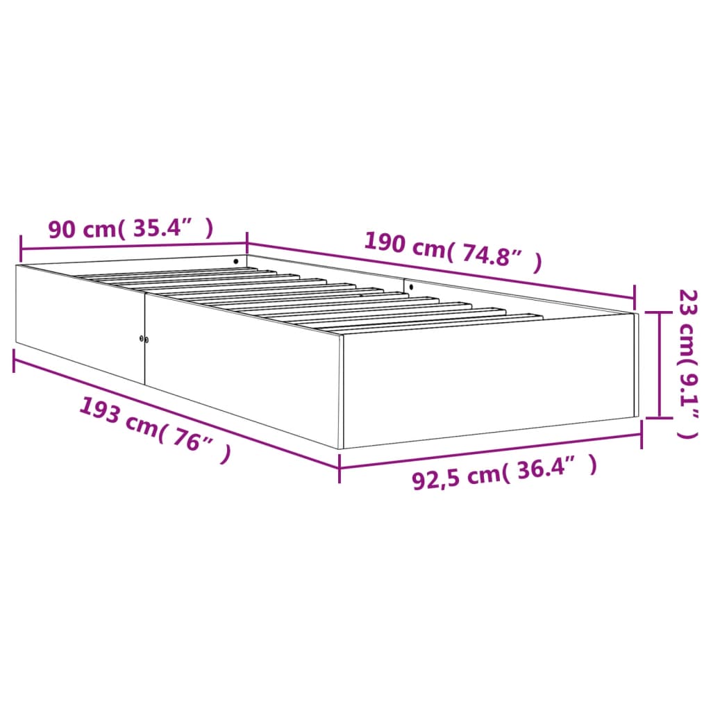 Bed frame without mattress brown wax 90x190 cm solid pine wood