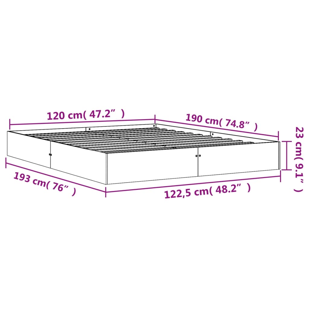 Cadre de lit sans matelas cire marron 120x190cm bois pin massif