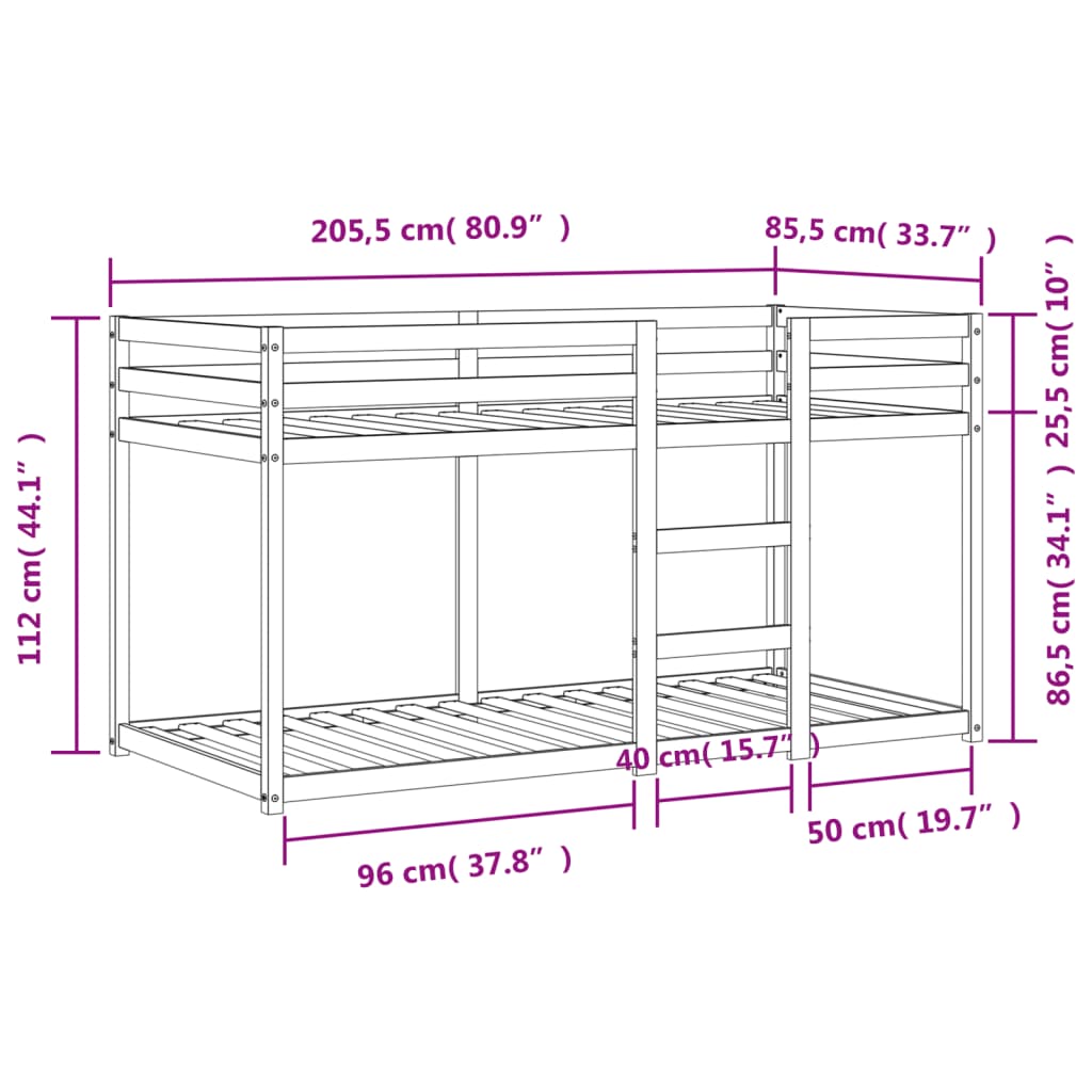 Bunk bed without mattress brown wax 80x200 cm solid pine