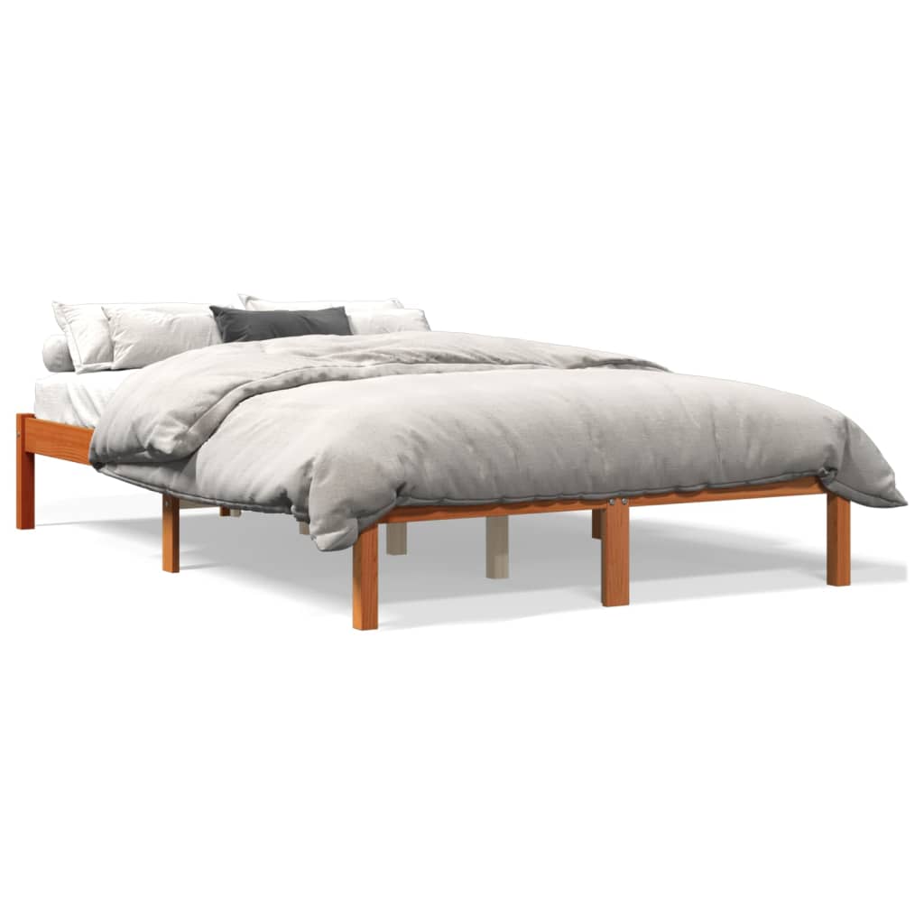 Bed frame without mattress brown wax 135x190cm solid pine wood