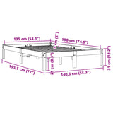 Bed frame without mattress brown wax 135x190cm solid pine wood