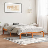 Bed frame without mattress brown wax 135x190cm solid pine wood