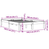 Bed frame without mattress brown wax 140x190cm solid pine wood