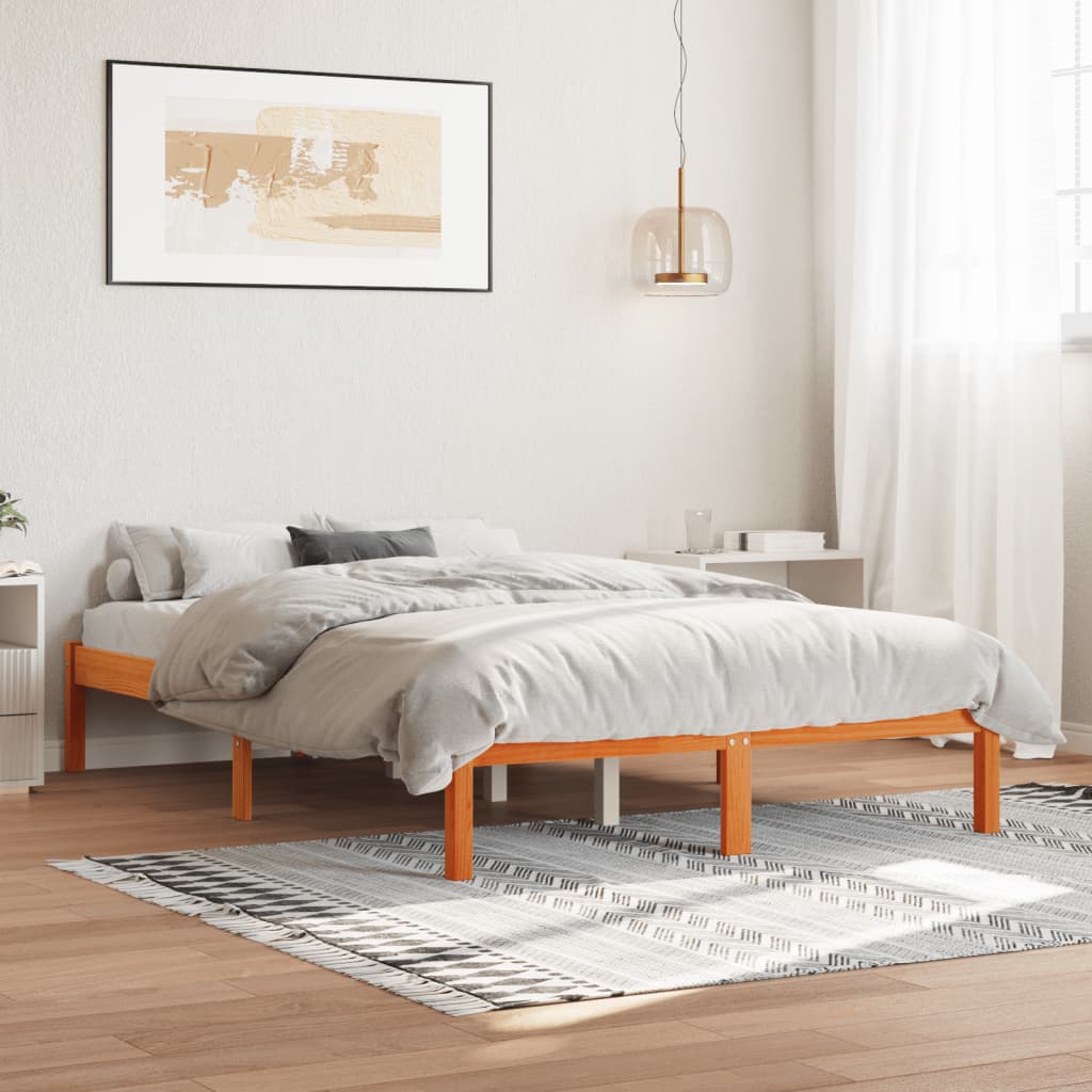 Cadre de lit sans matelas cire marron 140x190cm bois pin massif