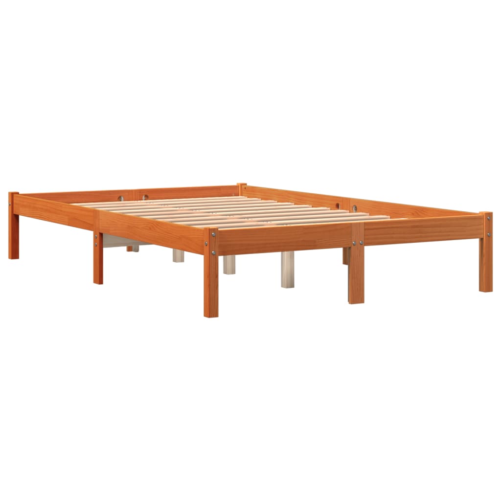 Bed frame without mattress brown wax 140x200cm solid pine wood