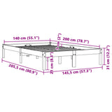 Bed frame without mattress brown wax 140x200cm solid pine wood