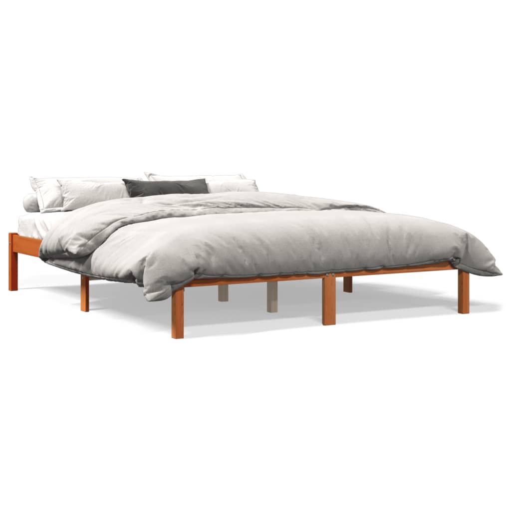 Cadre de lit sans matelas cire marron 150x200cm bois pin massif