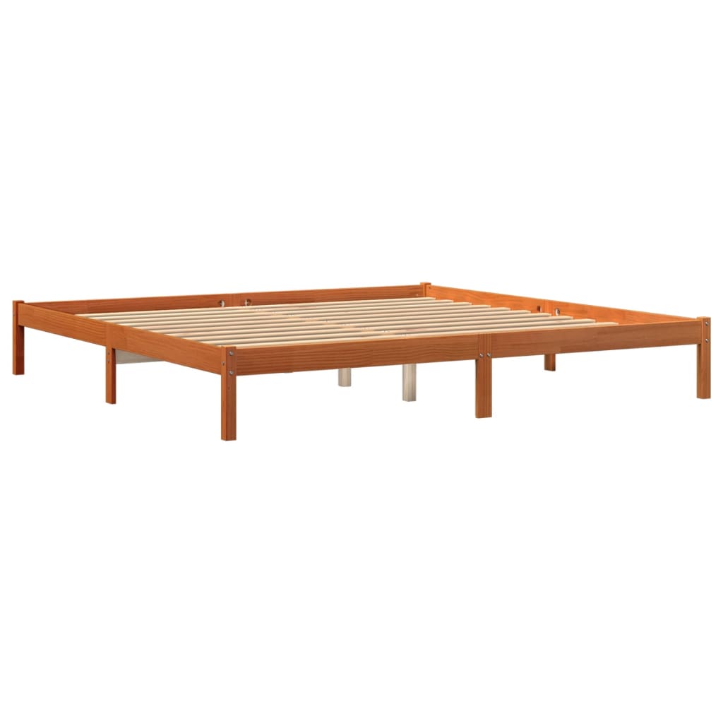 Cadre de lit sans matelas cire marron 200x200cm bois pin massif