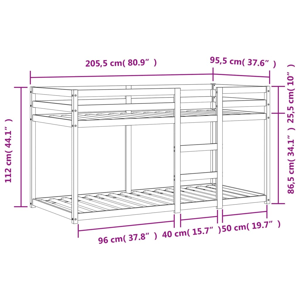 Lit superposé sans matelas cire marron 90x200 cm pin massif