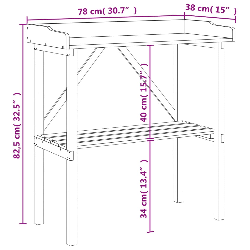 Table à plantes avec étagère 78x38x82,5 cm bois de sapin solide