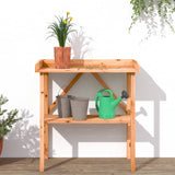 Plant table with shelf brown 78x38x82.5 cm fir wood