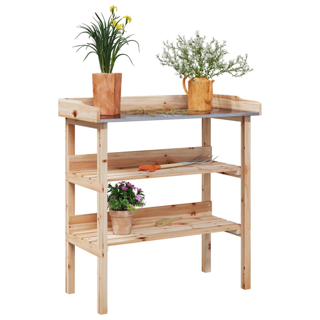 Table à plantes avec étagères 78x38x82,5cm bois de sapin solide