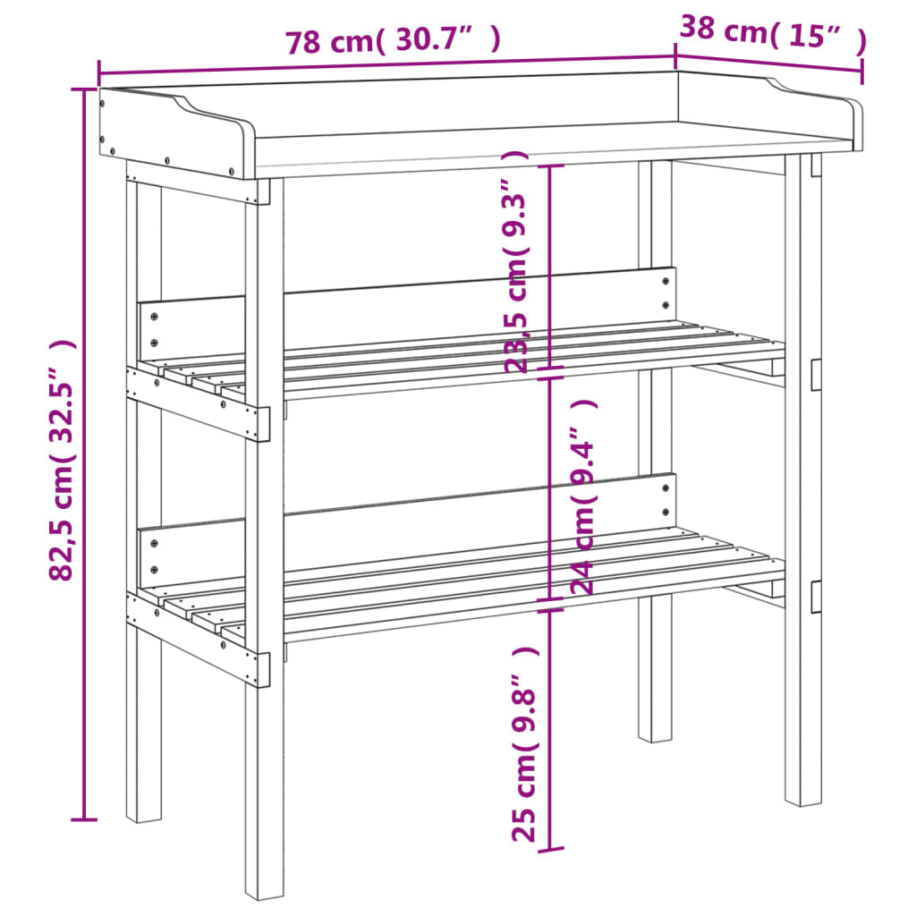 Table à plantes avec étagères marron 78x38x82,5cm bois de sapin