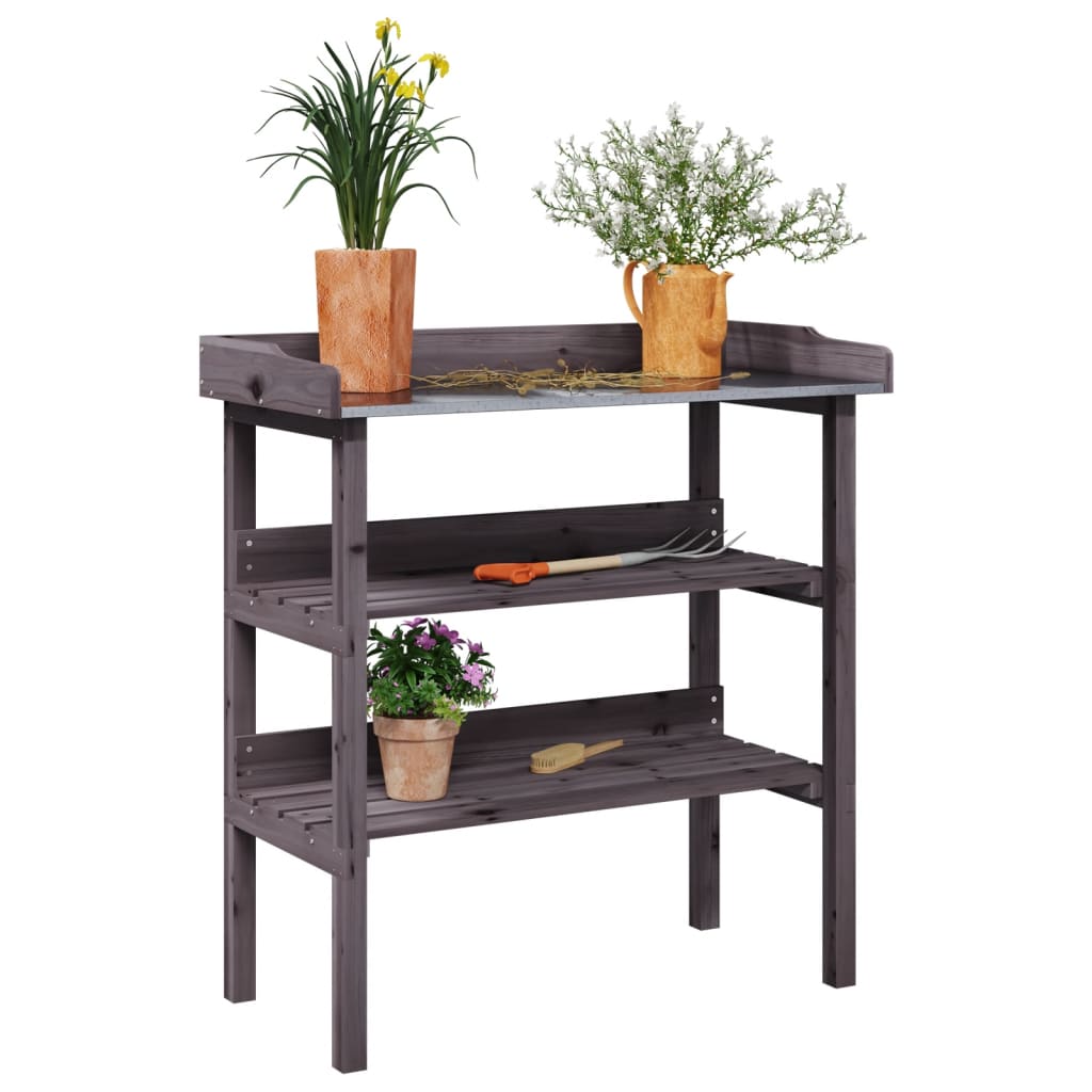 Table à plantes avec étagères gris 78x38x82,5 cm bois de sapin