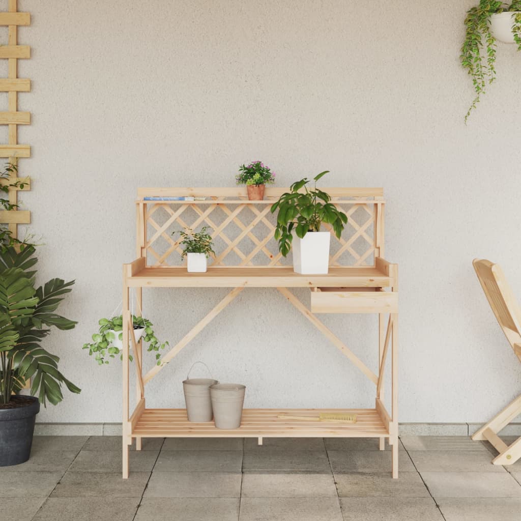 Banc de rempotage avec treillis bois massif de sapin