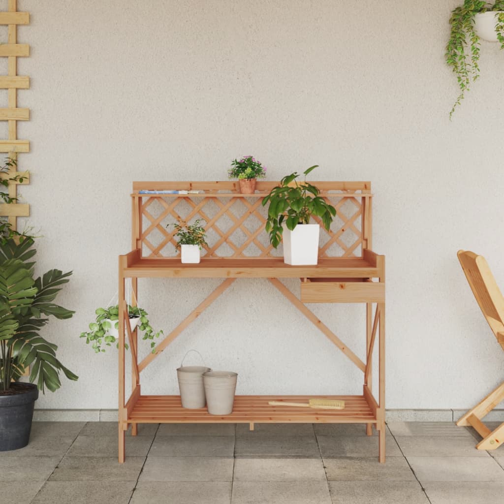 Banc de rempotage avec treillis marron bois massif de sapin